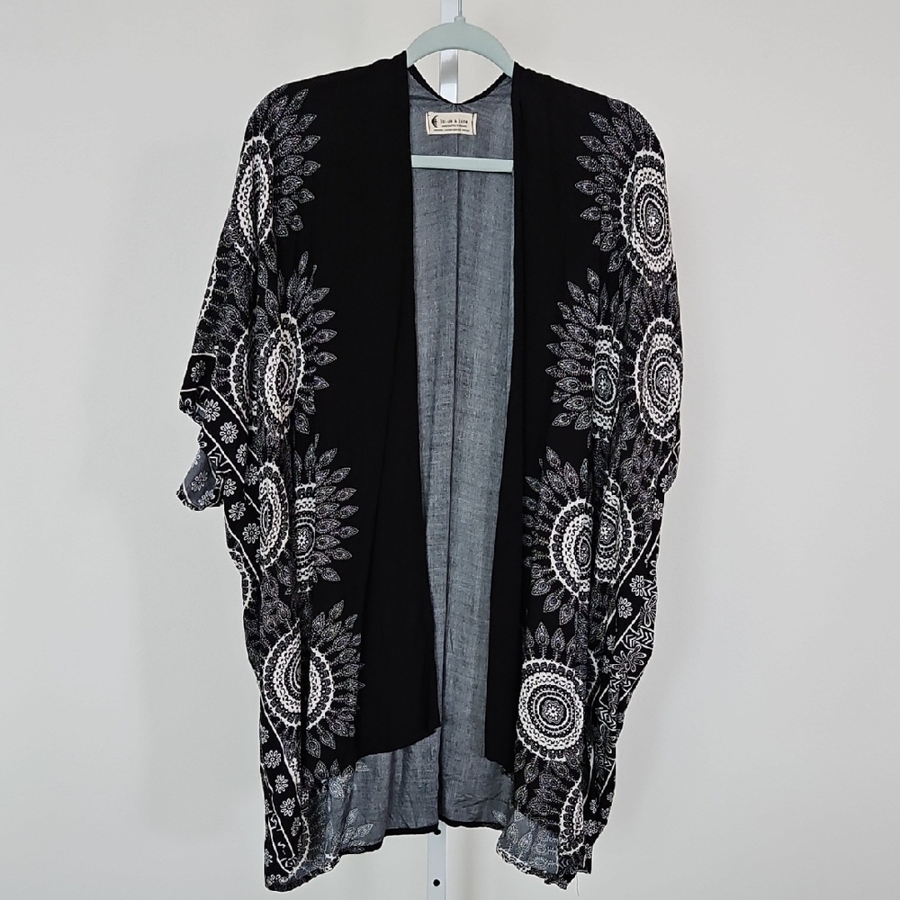 Elegant Black and White Mandala Kimono